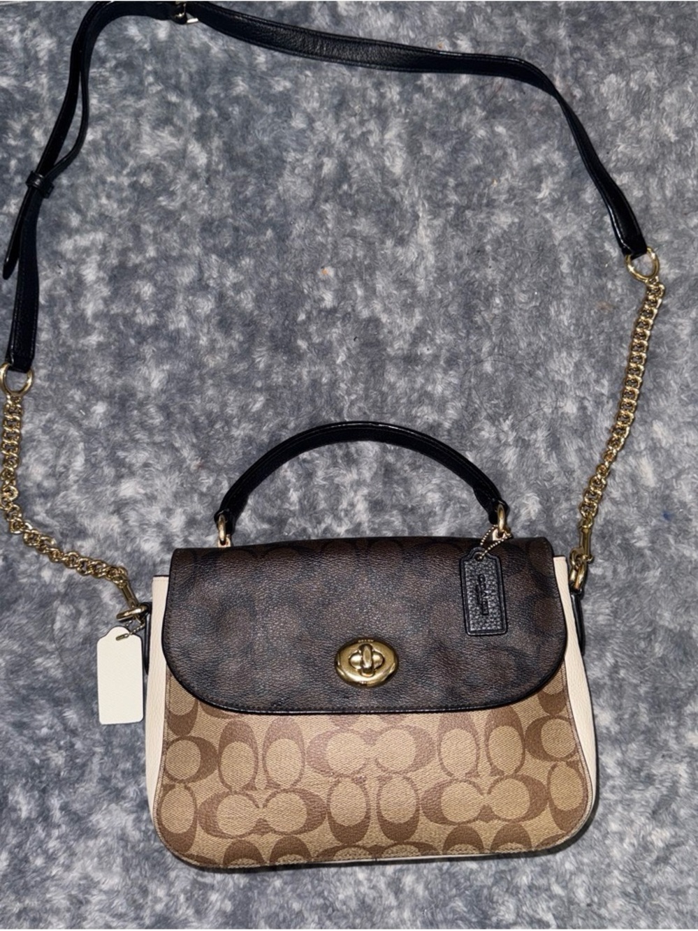 Coach Brown Signature Canvas Crossbody Satchel with Dark Brown Flap